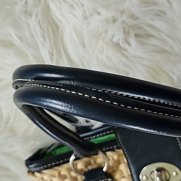 Chaps Tan Woven Purse with Navy Blue and Green Trim and Silver Tone Hardware - Picture 10 of 14